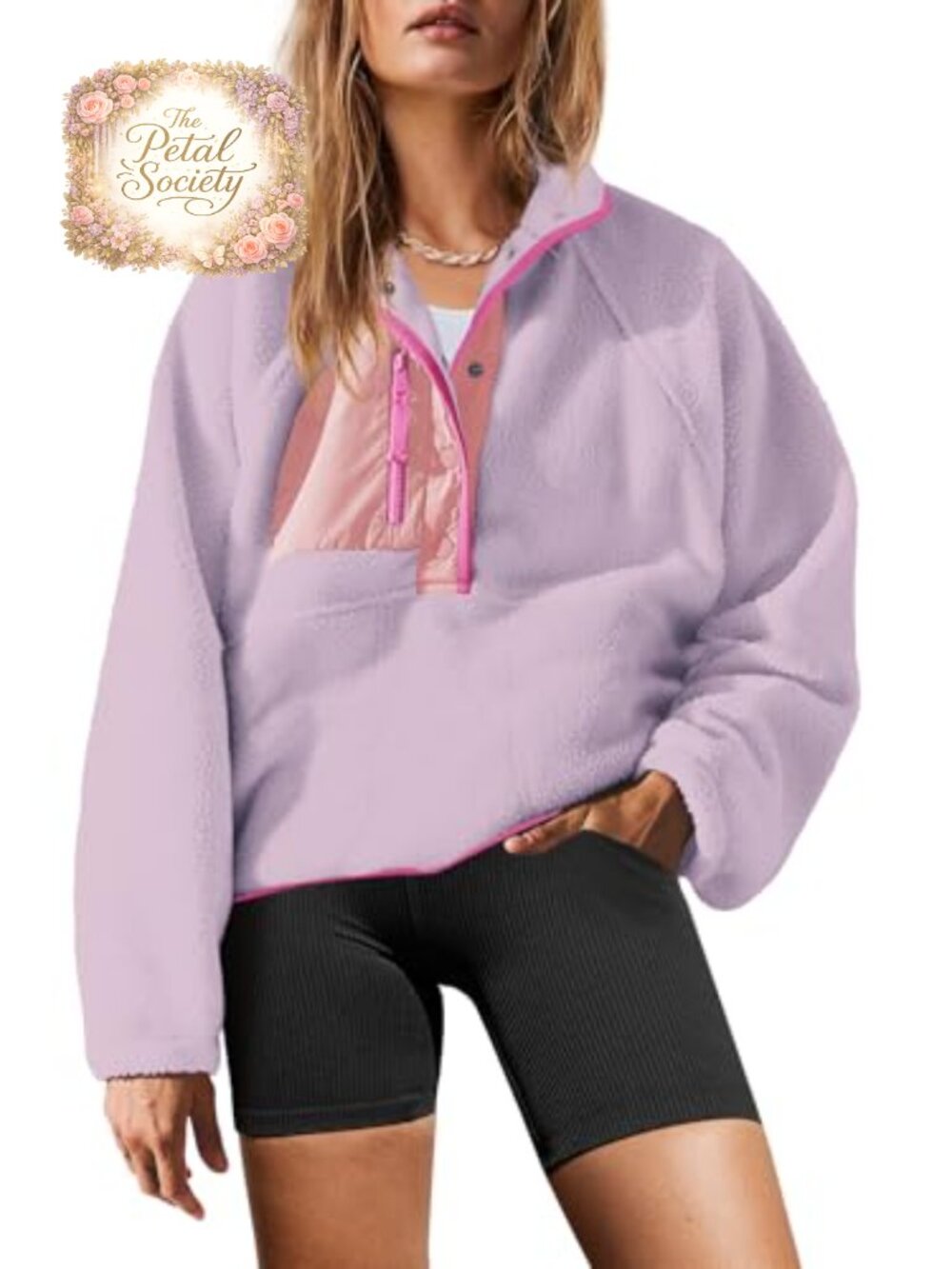 Sherpa Fleece Pullover Jacket Button Down Sweatshirt with Pockets